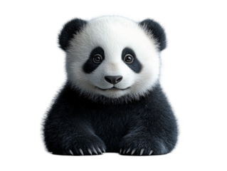 A cute, fluffy panda with distinctive black and white markings, showcasing its playful and gentle demeanor on transparent background.