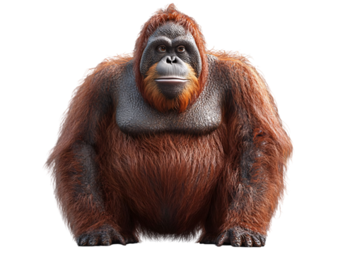A detailed, lifelike depiction of a gorilla featuring prominent facial features and a strong, muscular build on transparent background.