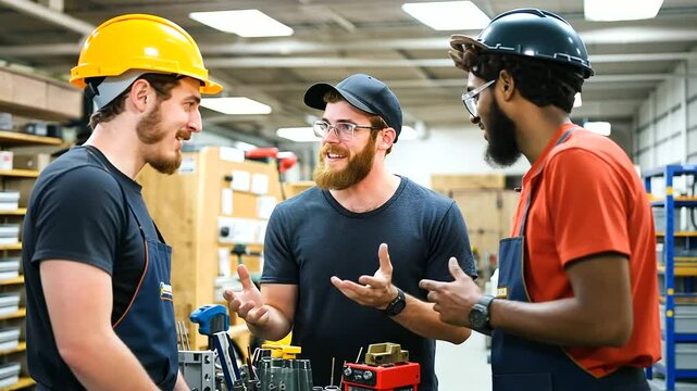 Young electrician students gathered around a workbench, smiling and chatting while learning to use different tools, creating a friendly and engaging learning atmosphere.