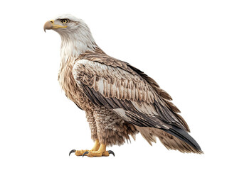 Obraz premium A majestic eagle stands proudly, showcasing its detailed plumage and powerful stance on transparent background.