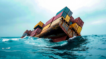 A large container ship in the middle of the ocean