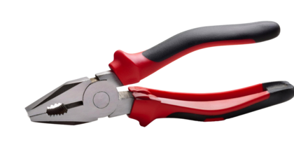 Red and black combination pliers isolated on transparent background