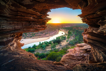 sunrise at natures window in kalbarri national park, western australia