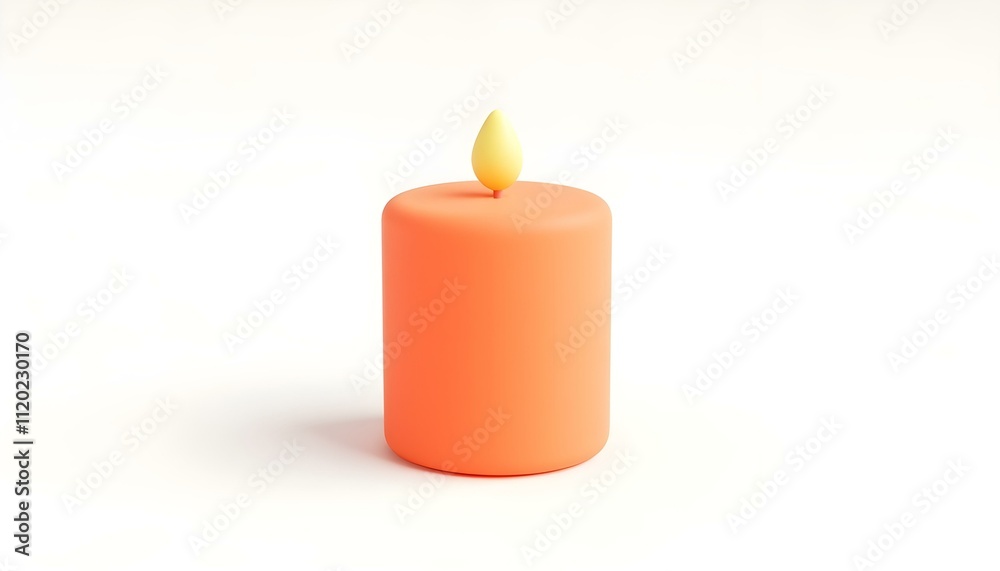 Poster short, stubby candle with a textured surface and vibrant color, flickering flame at the top, isolated on a pure white background create with ai