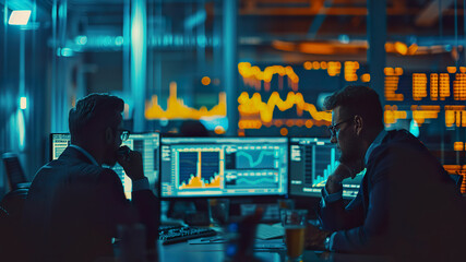 Financial Professionals Analyzing Stock Market Data in Modern Office
