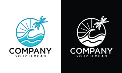 Creative beach and island logo design, vector design of circular beach icons