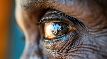 A bold black eye of a South African individual in close-up, capturing depth and a serene gaze