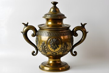 Classical Brass Urn with Ornate Acanthus Leaf Design and Aged Patina
