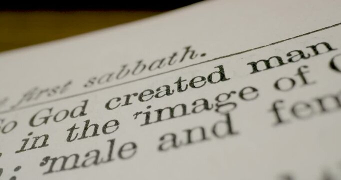 Holy Bible Macro Text God Created Man In His Image Genesis Rack Focus