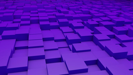 Abstract perspective modern architecture 3D background with purple cubes on the wall