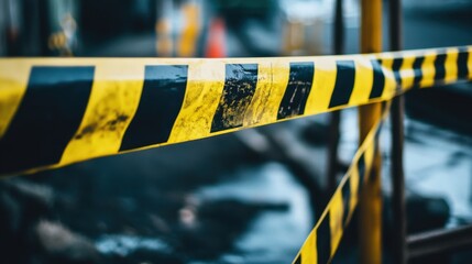 Dynamic Caution: Vibrant Yellow and Black Barricade Tape Warning Theme