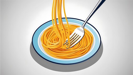 A plate of spaghetti with a fork twirling noodles