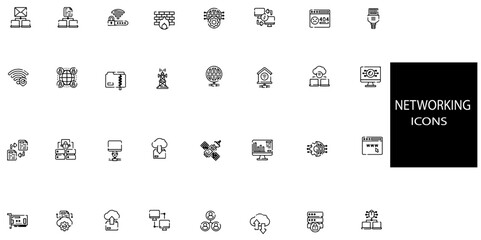 Networking simple concept 32 icons set.Network, internet,IT manager, big data, data analytics, internet . Linear icon collection .Vector illustration.