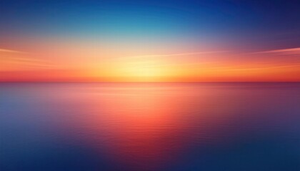 Obraz premium Serene Sunset Seascape: A breathtaking panoramic view of a vibrant sunset over a calm ocean, the sky ablaze with fiery oranges, reds, and blues, reflecting beautifully on the tranquil water.