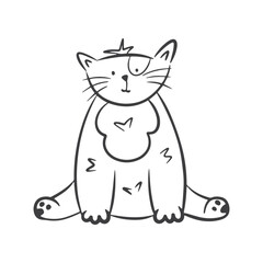Funny doodle cat. Vector hand draw illustration.