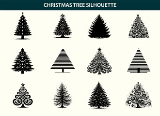 Obraz premium Minimalist Black Holiday Tree Silhouette Vector Art on Transparent Background – Customizable Format