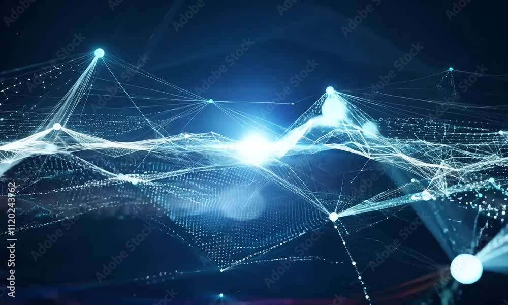 Poster exploring the intricate world of data visualization and network connections in a futuristic digital 