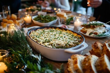 Obraz premium Green Bean Casserole Showcased at a Casual Christmas Gathering