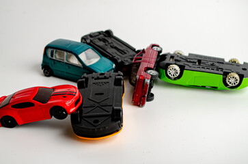 traffic accident and collision involving small toy cars