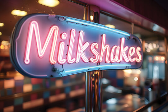 Closeup of a  retro signage of Milkshakes in a diner