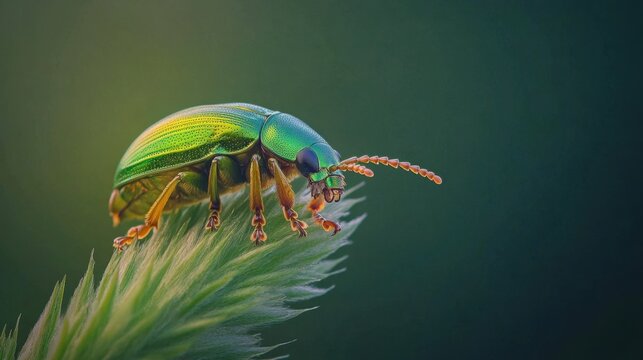 Brilliant Green June Beetle on Neutral Background - Nature's Dynamic Beauty in Focus