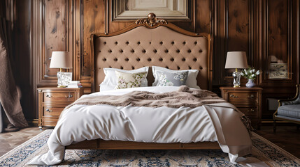 Classic Bed Interior Decoration Set: 3D rendering.