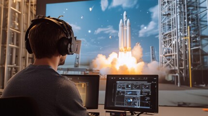 Engineers Simulating Rocket Launch Scenarios in Virtual Reality