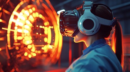 Engineer Using VR Technology for Rocket Design and Development