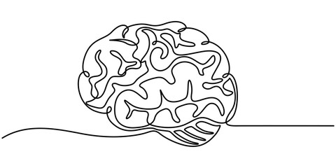 Brain continuous one line drawing, Continuous one line drawing of human brain. Hand drawn minimalism style. brain line art vector illustration, 
Human brain single line art, continuous one line draw.