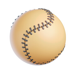 3D icon of a baseball, in a yellow color with black stitching, on a white background, in a 2D illustration style.