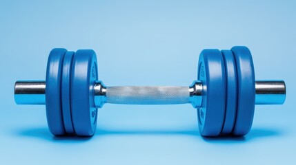 Fototapeta premium Minimalist Blue Dumbbell Weights for Fitness Enthusiasts | Isolated Clean Background Exercise Equipment Composition