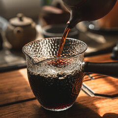 Aromatic Brew Carefully Pouring Freshly Brewed Coffee into a Beautiful Glass Carafe