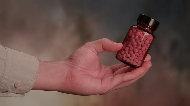 Generic prescription drugs on table top as macro camera moves slowly accross spilled pills and into the bottle. 