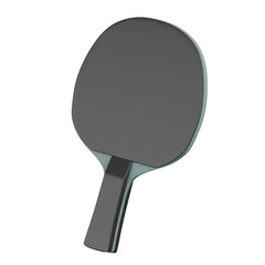 3D render of a simple black table tennis racket icon on a white background, in an isometric view.
