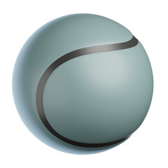 3D icon of a tennis ball, simple design, white background, light blue and grey color scheme, black outline, solid shape, vector art style, smooth gradient, glossy finish, high resolution