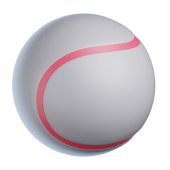 3D icon of a tennis ball, grey with a pink outline, on a white background, with no shadow under the tennis ball.