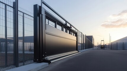 Modern Sliding Gate with Industrial Fence Background