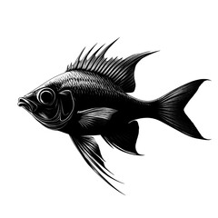 Obraz premium 2D full body illustration full body shot of a barrelfish silhouette isolated on a white transparent background