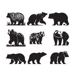 Bear bundle Silhouette Vector Illustration, Solid White Background.