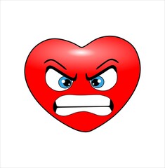 emoji em forma de coração na cor vermelho olhos azul em um gesto de raiva