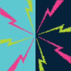 Color Thunder, white background. Confrontation image illustration of thunder bolt. Flat illustration simple Vector. Template for comic. Neon color. Style of competition design template without text.