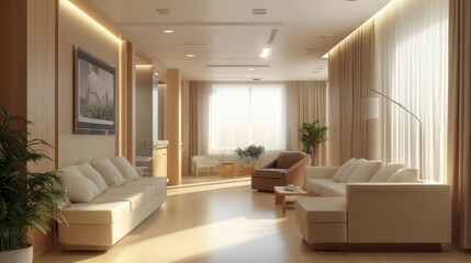 Fototapeta premium Modern Living Room with Natural Light and Cozy Furniture