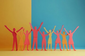 Teamwork Celebration on Yellow Background