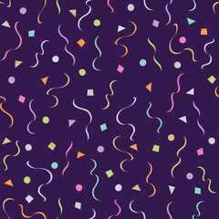 Flat seamless pattern with colorful confetti and party streamers element