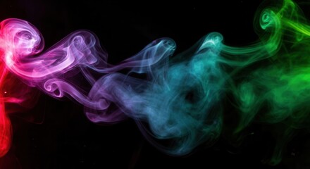 Fototapeta premium Vibrant multicolored smoke swirls on black background