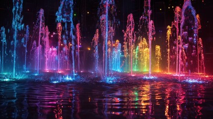 Naklejka premium Colorful illuminated water fountain at night. (2)
