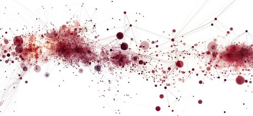 Obraz premium Abstract digital art with red and maroon dots and lines, depicting a network of connections and energy flow, copy space for text