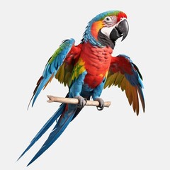 Fototapeta premium Colorful macaw parrot with vibrant feathers isolated on white background, ideal for tropical and exotic design projects