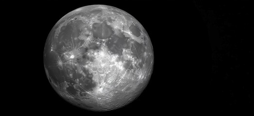 Fototapeta premium Detailed lunar surface features, craters, and maria visible on moon, high-resolution image showcasing texture and shadows, copy space for text