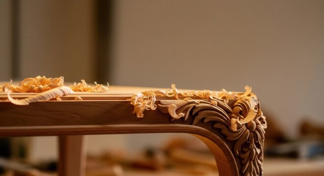 Artisan woodworking craftmanship with detailed carvings